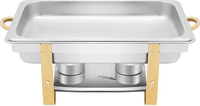 Obrázek produktu pro Ohřívač bufetů – Chafing Dish – objem 9 l – nerezová ocel – obdélníkový – tloušťka 0,5 mm – 63 × 35 × 32 cm – stříbrný