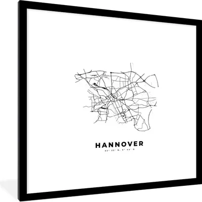 Produktbild von MuchoWow® Gerahmtes Poster Karte - Hannover - Schwarz-Weiß - Stadtplan 40x40 cm - Poster mit Schwarzem Bilderrahmen Wandposter Rahmen Foto Bilder - Poster - Plakat im Rahmen