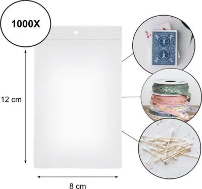 Zdjęcie produktu dla Przezroczyste worki plastikowe, 8 x 12 cm, z zamknięciem, 1000 sztuk