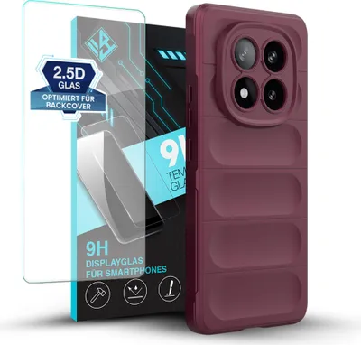 Produktbild von Handy Hülle für Xiaomi Redmi Note 14 Pro+ 5G mit 9H Displayglas Displayschutz Plus Grip Case Cover Schutzhülle Softgrip Farbe: Burgunder Rot