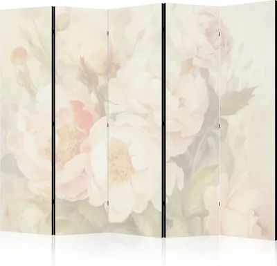 A room divider with a floral pattern.