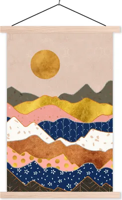 Produktbild von MuchoWow® Textilposter Gold - Pastell - Muster 40x60 cm mit holzfarbenen Rahmen - Poster