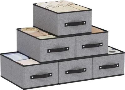 Obrázok produktu pre Úložné boxy na oblečenie, sivá, 6 ks, 33x23x14 cm, do skrine