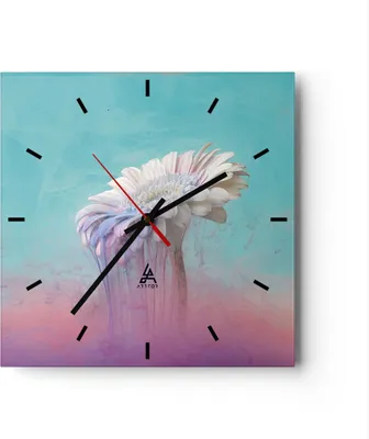 Produktbild von Wanduhr - Quadrat - Glasuhr - Modern Grafik Blume - 40x40cm - Schleichendes Uhrwerk - Lautlos - zum Aufhängen bereit - Dekoration Modern - Wanddekoration aus Glas - C3AC40x40-4534