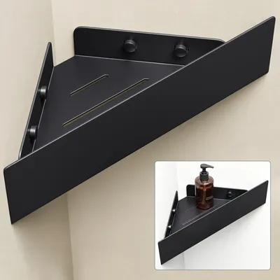 Produktbild von Mai & Mai Duschablage zum Bohren oder Kleben, Duschregal Badablage Ecke, Badezimmerablage zur Wandmontage für Bad und Küche, Sandschwarz Reglo-07