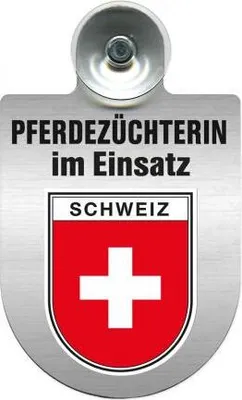 Produktbild von Einsatzschild mit Saugnapf - Pferdezüchterin im Einsatz - 393832 incl. Regionenwappen nach Wahl Color - Region Schweiz