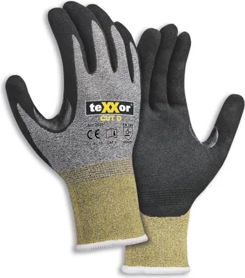 Produktbild von teXXor® Schnittschutz-Strickhandschuhe CUT D, Grau-meliert/Gelb/Schwarz