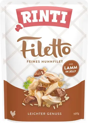 Produktbild von Rinti - Filetto Pouchbeutel Jelly 24x100g  |  Huhn & Lamm in Jelly