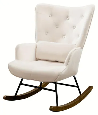 Image de Fauteuil rétro - Fauteuil relax - Fauteuil lounge - Revêtement en velours - Structure en bois - Beige