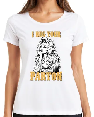 Zdjęcie produktu dla Koszulka damska "I Beg Your Parton Dolly", styl country, Nashville, fanka, retro, biała, rozmiar XL