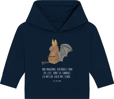 Produktbild von Mr. & Mrs. Panda Organic Baby Hoodie Fledermaus Sitzen 24. - 36. Monat - French Navy - Geschenk, Lustige Sprüche, Motivation, Entspannen, Kapuzensweatshirt, Fledermäuse