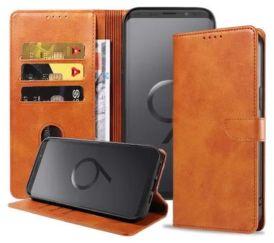Produktbild von Geschikt voor Samsung  Galaxy S9 Telefoonhoesje Kunstleer met Magnetisch lipje en Pasjeshouder Book  Case met Klepje - Bruin - Smartphonica