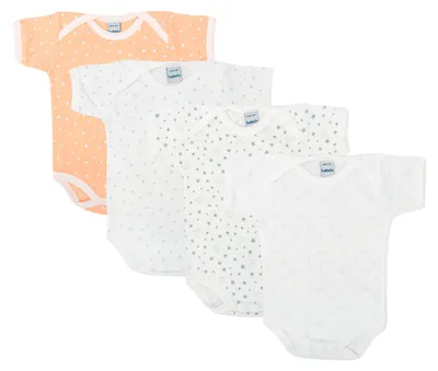 Immagine prodotto di BABIDU | Confezione da 4 body per neonati a maniche corte – 100% cotone, morbidi e traspiranti – Colori uniti