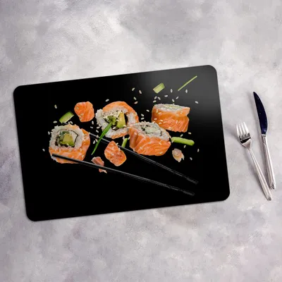 Produktbild von Tischset 6x45x30 cm + 6x10fi cm Platzset Tischmatte Platzmatte Untersetzer - Sushi-Stücke mit Stäbchen