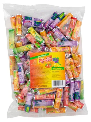 Immagine prodotto di Pep-Dex Mini Fruitrolletjes con vitamina C, 100 pezzi, 1500 g - piacere fruttato in movimento