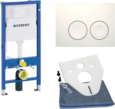 Produktbild von BADfabrik24 Geberit DuofixBasic Element für WWC, 112 cm mit Delta UP-SPK 12 cm, Wandanker + Geberit Delta25 Betätigungsplatte für 2-Mengenspülung weiß alpin + Montageset für Wand-WC / WD- Bidet mit geringem Schallschutz + Mikrofasertuch
