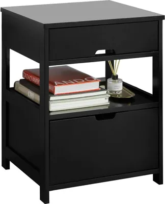 Immagine prodotto di SoBuy tavolino comodino con 2 cassetti e 2 ripiani, WHD circa 45 x 55 x 38 cm - Nero