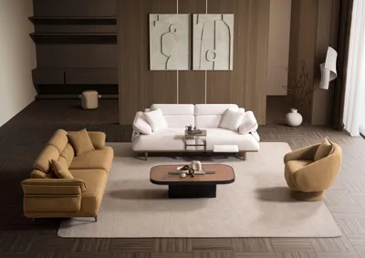 Produktbild von Sitzgruppe/Sofa Set - Wohnzimmergarnitur "Lorina" 3+3+1-Braun/Beige