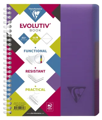 Image de Livre à spirales Evolutiv Book A5+ 90 feuilles lignées avec marge couleurs assorties