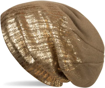 Produktbild von styleBREAKER warme Feinstrick Beanie Mütze mit Metallic Print und Fleece Innenfutter, Slouch Longbeanie, Uni 04024132