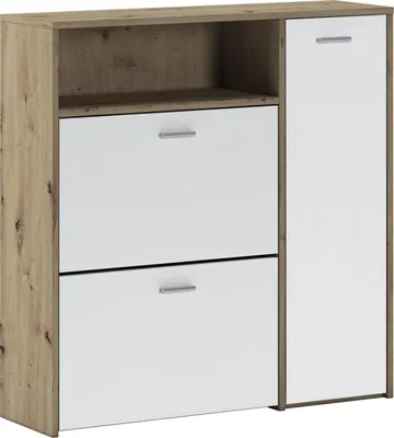Produktbild von Eingangsmöbel Dafenagya, Moderner Eingang, Wandgarderobe, Multifunktions-Aufbewahrungskonsole, 92x27h94 cm, Eiche und Weiß