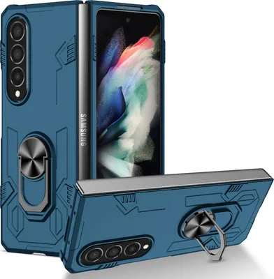 Obrázek produktu pro Galaxy Z Fold4 Pouzdro, robustní tvrdý PC, nárazuvzdorné Pouzdro s držákem prstenu a stojánkem pro Samsung Galaxy Z Fold 4 5G Tmavě modrá
