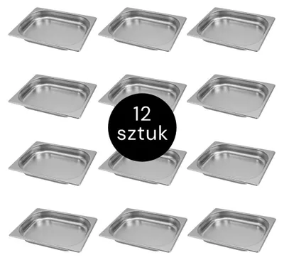 Zdjęcie produktu dla Pojemnik GN na posiłki, gastronomiczny ze stali nierdzewnej 1/2 Mega-M 325x265x40 mm zestaw 12 szt.