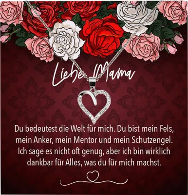 Produktbild von 22Feels Echt Silber Halskette - Liebe Mama Geschenk Geburtstag Muttertag Mutter Schmuck Set für Frauen - Herz Anhänger, Karte