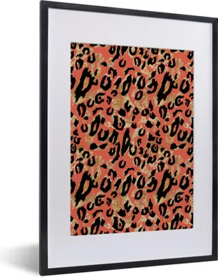 Produktbild von MuchoWow® Gerahmtes Poster Pantherdruck - Rosa - Gold 30x40 cm - Poster mit Schwarzem Bilderrahmen Wandposter Rahmen Foto Bilder - Wandposter Schlafzimmer