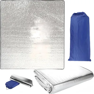 Zdjęcie produktu dla Mata kempingowa 200x200 cm, folia aluminiowa, składana, termoizolacyjna, na kemping
