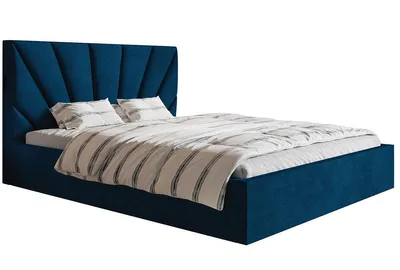 Produktbild von Polsterbett 200x200 Aris mit Metall-Lattenrost, Bettkasten, Samtstoff - Doppelbett 180 x 200 Blau
