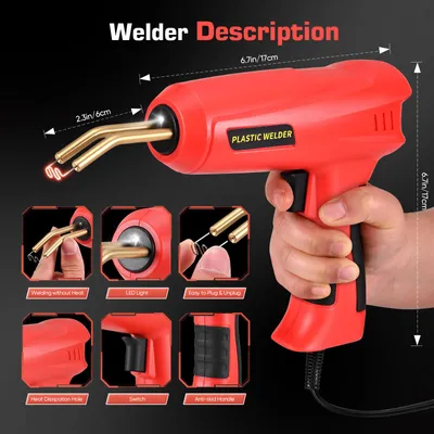 Imagen del producto de Kit de soldadura de plástico: máquina de grapado en caliente para reparaciones de plástico, 200 W, calentamiento en 3 segundos, 1200 grapas, ideal para la reparación de parachoques, con enchufe europeo de 220 V