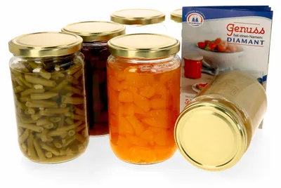 Zdjęcie produktu dla zestaw 6 słoików na przetwory 720 ml z pokrywką w kolorze złotym, okrągłe słoiki do przechowywania przetworów