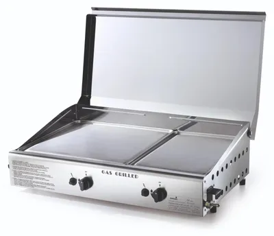 Immagine prodotto di Ompagrill Barbecue Plancha Double 4071 Cover M Doppia Piastra Di Cottura A Gas Gpl/Metano In Acciaio Inox Con Coperchio E Accensione Piezoelettrica Italy