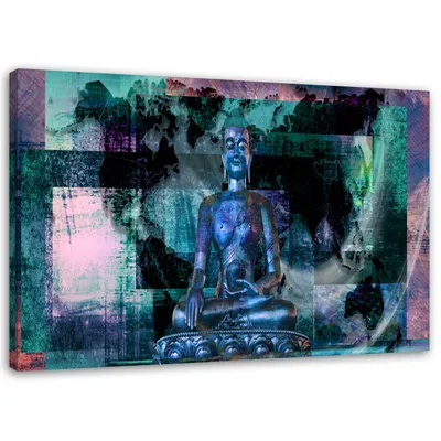 Produktbild von Leinwandbild buddha und abstrakter blauer hintergrund 60x40 cm Feeby blau wandbild bereit zum aufhängen