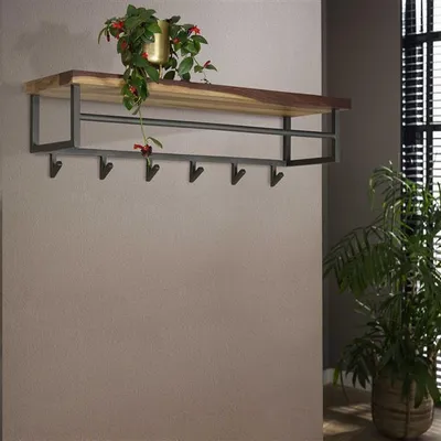 Produktbild von Hoyz - Garderobe Daytona mit 6 Haken - Hutablage - Massives Saja-Holz - Braun - 100x30x27