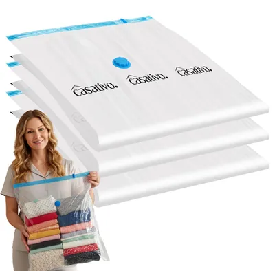 Produktbild von 3er-Set Vakuumbeutel L, 60x80 cm - Platzsparende Kompression mit Staubsauger - Kleiderbeutel Schutz vor Staub, Falten, Motten, Feuchtigkeit & Gerüchen