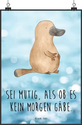 Produktbild von Mr. & Mrs. Panda Bild Schnabeltier Mut DIN A1 - Oceanblue - Geschenk, Training, kunstdruck poster, Wandbild, Meer, Neustart, wanddeko, Büro, Arbeit, drucke, Plakat