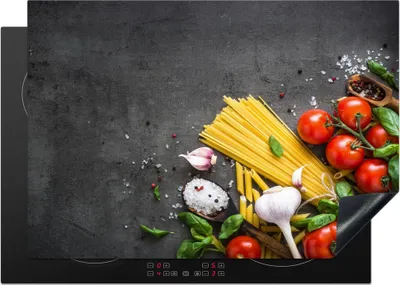 Produktbild von KitchenYeah© Herdabdeckplatte Nudeln - Kräuter - Tomate - Gewürze - Rustikal , 75x52cm, Küche Deko, Glaskeramikkochfeld Herdabdeckung, Abdeckplatte fùr Kochfeld