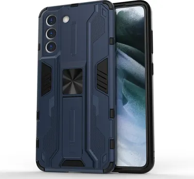 Produktbild von Galaxy S21 FE 5G Hülle, Dual Layer PC TPU Bumper Stoßfest Ständer Schutzhülle für Samsung Galaxy S21 FE 5G Blau