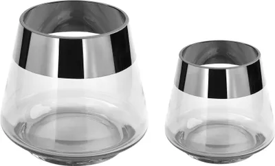 Produktbild von JONA - 2er Set Teelichthalter aus Glas in Transparent/Silber Windlicht