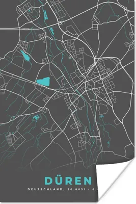 Produktbild von MuchoWow® Poster Stadtplan - Düren - Deutschland - Karte 40x60 cm - Plakate für die Wand - Poster Babyzimmer