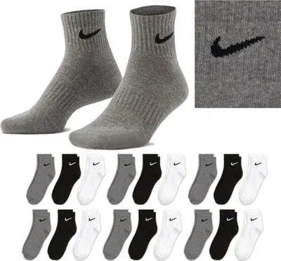 Produktbild von Nike SX7677 Socken Damen Herren Kurz Sportsocken Sparset - Größe: 38-42 - Farbe: 6 Paar weiss – 6 Paar grau – 6 Paar schwarz