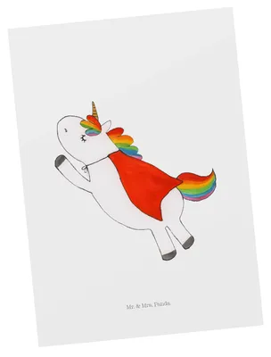 Produktbild von Mr. & Mrs. Panda Postkarte Einhorn Super - Weiß - Geschenk, Fotokarte, Grußkarte, Ansichtskarten, Einhörner, Held, Freundin, Ansichtskarte, Unicorn, Superheld, Postkarten