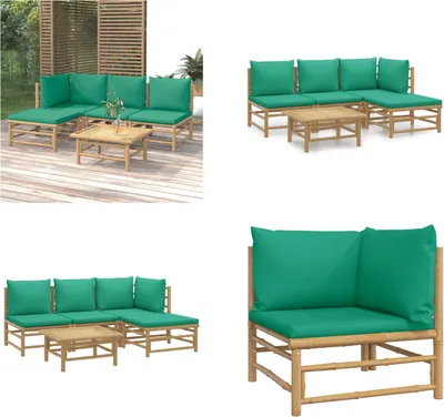 Produktbild von vidaXL 5 tlg. Garten Lounge Set mit Grünen Kissen Bambus - Garten Lounge Set - Garten Lounge Sets - Lounge Set - Gartenmöbel Set