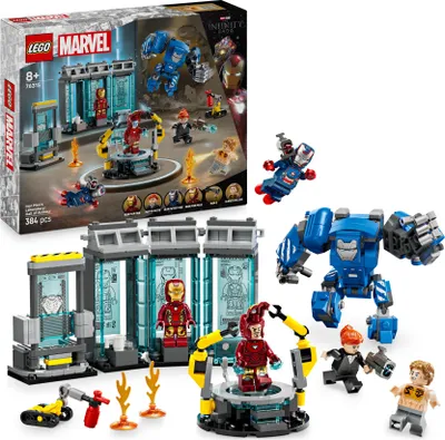 Produktbild von LEGO Iron Mans Labor: Halle der Rüstungen 76315 Avengers Set mit Mech Figur, 5 Minifiguren inkl. Aldrich Killian, 11 cm breit, für Kinder ab 8 Jahren