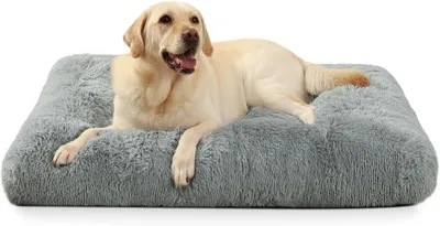 Produktbild von Hundedecke KSIIA Waschbares Plüsch-Hundebett, 90 x 60 cm, Hundematte mit rutschfester Unterseite für große und mittelgroße Hunde, Grau