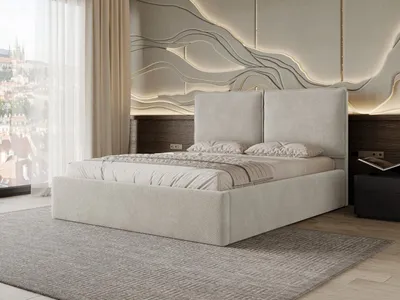 Obrázek produktu pro Chilly Möbel Design Postel Menton - Minimalistická postel s úložným prostorem, roštem a čelem 140x200 cm / Dřevěný rám / Chenille / Tmavě béžová
