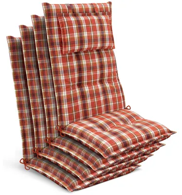 Produktbild von Beautissu 4x Premium Hochlehnerauflage 120x50x7cm, Orange-Rot-Grün-Kariert