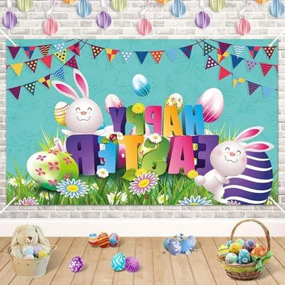 Immagine prodotto di Striscioni colorati decorativi pasquali con uova e coniglietti per esterni